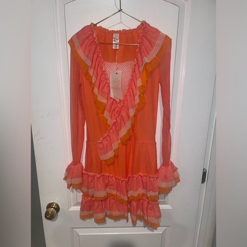 New! We Are HAH “Mags About You” RARE Color Ruffle Lace Dress 🍑 XS NWT! - Picture 11 of 15